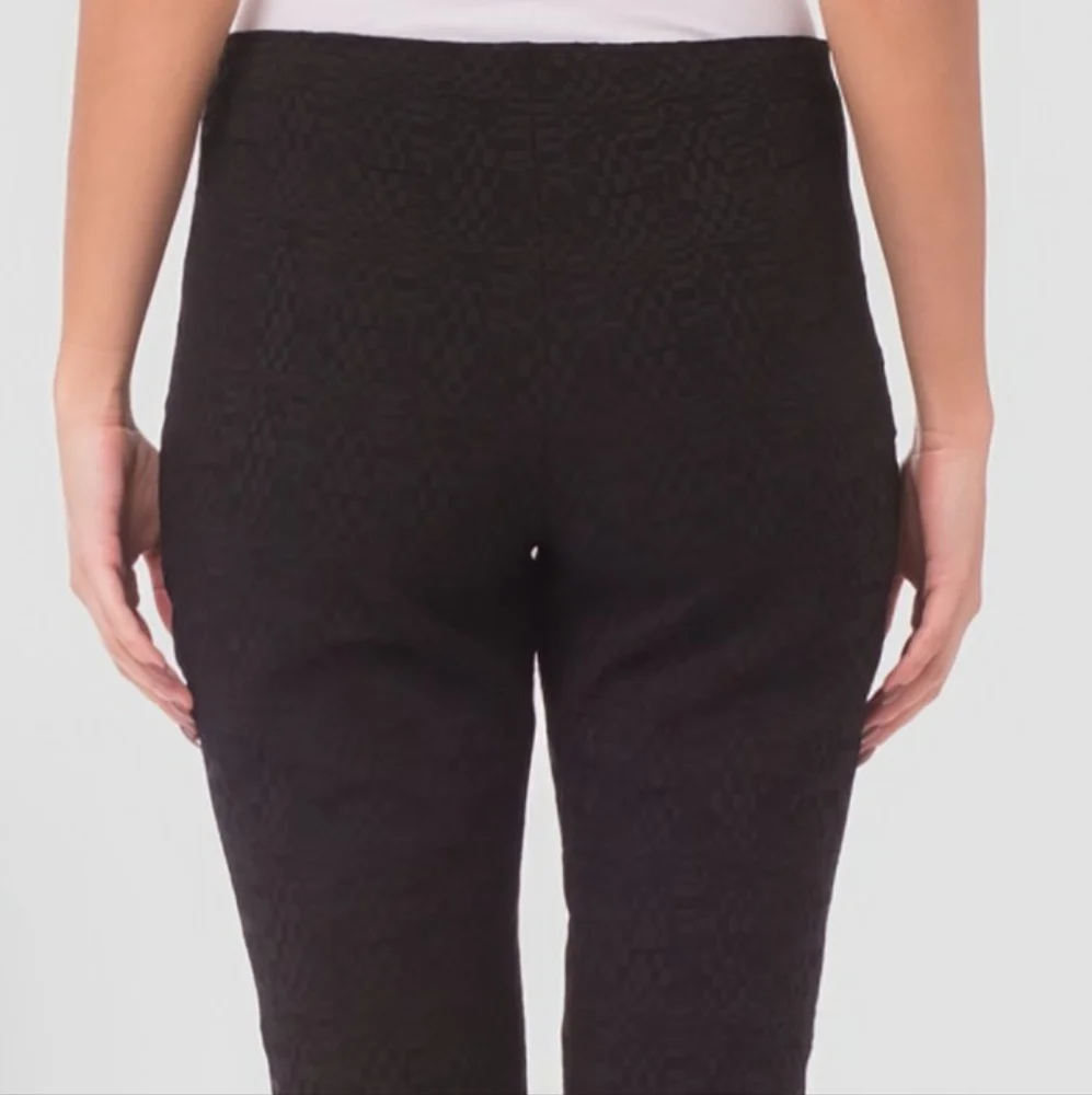Joseph Ribkoff Jacquard Pants Size 8 Black Charcoal Front Zip No Pockets VGUC - Picture 5 of 11